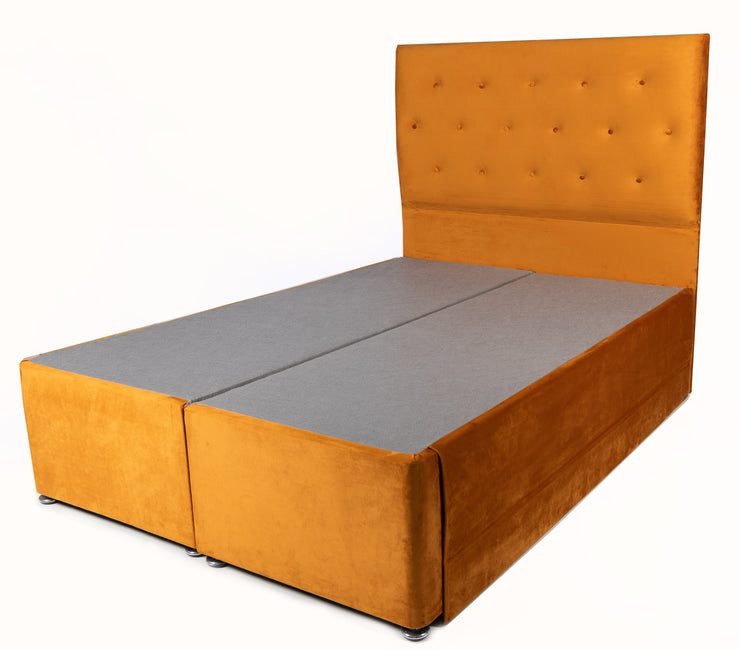 4'6" Double Sleepy Beds Hideaway Storage Divan Base and Floor Standing Headboard in Velvet Gold