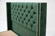 5'0" King Sleepy Beds Non Storage Base Only with a Luxury Winged Headboard in Velvet Green